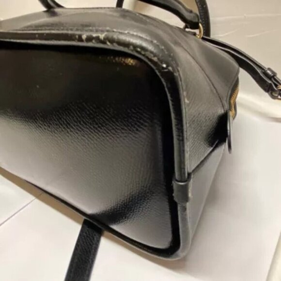 Coach Cora F36703 Patent Crossgrain Leather Black Gold Convertible Shoulder Bag - Picture 13 of 16